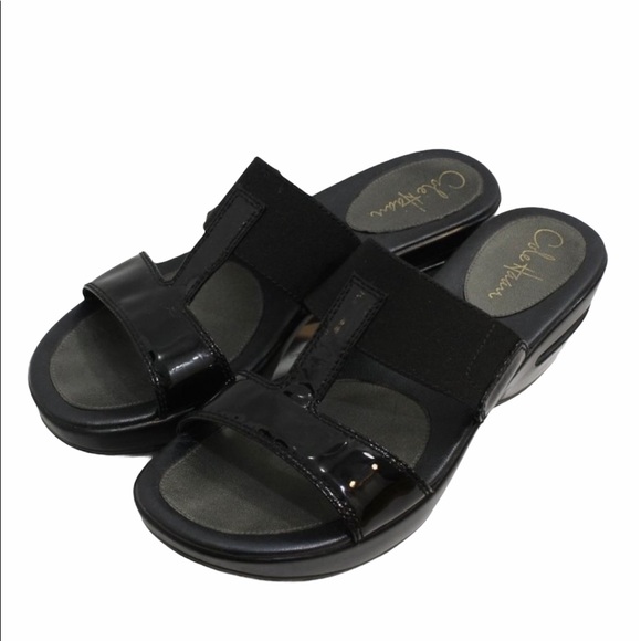 COLE HAAN Black Chunky Patent Leather Sandal 9 - Picture 1 of 12